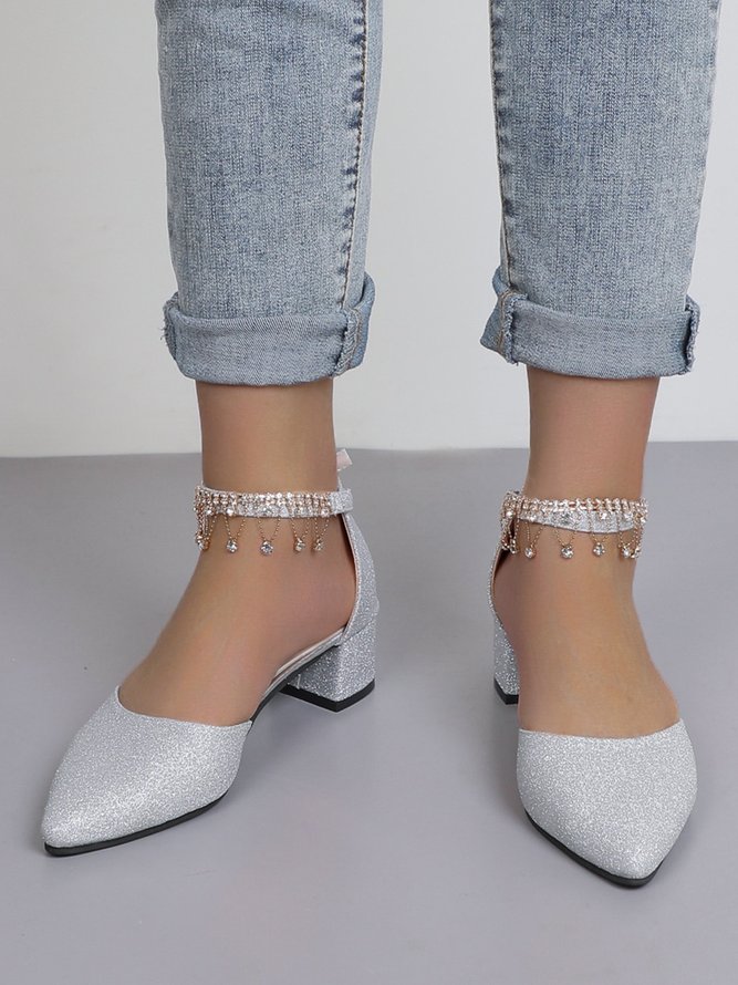 Elegant Strass Dekor Knöchel Gurt Glitzernd Blockabsatz Hohle Schuhe