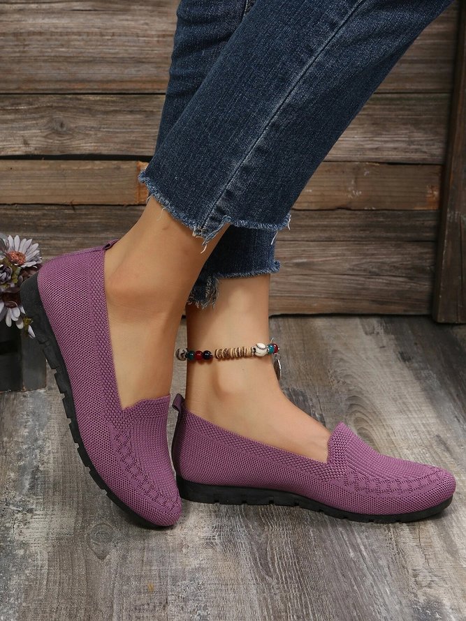 Damen Lässig Gerippt Fliegen-Stricken Stoff Slip On Schuhe