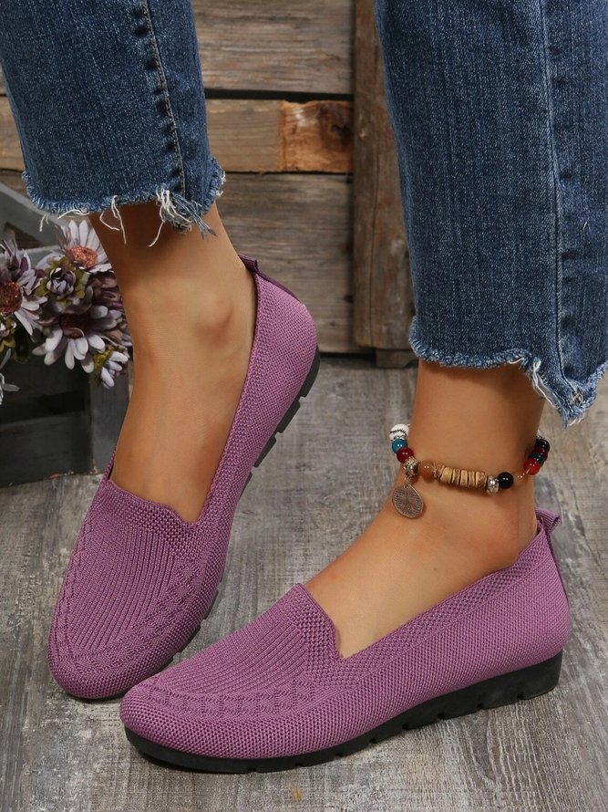 Damen Lässig Gerippt Fliegen-Stricken Stoff Slip On Schuhe