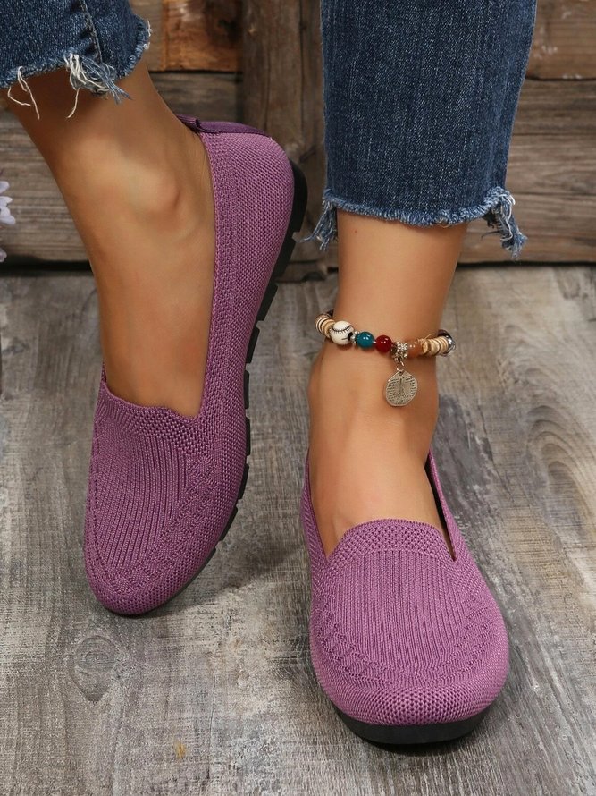Damen Lässig Gerippt Fliegen-Stricken Stoff Slip On Schuhe