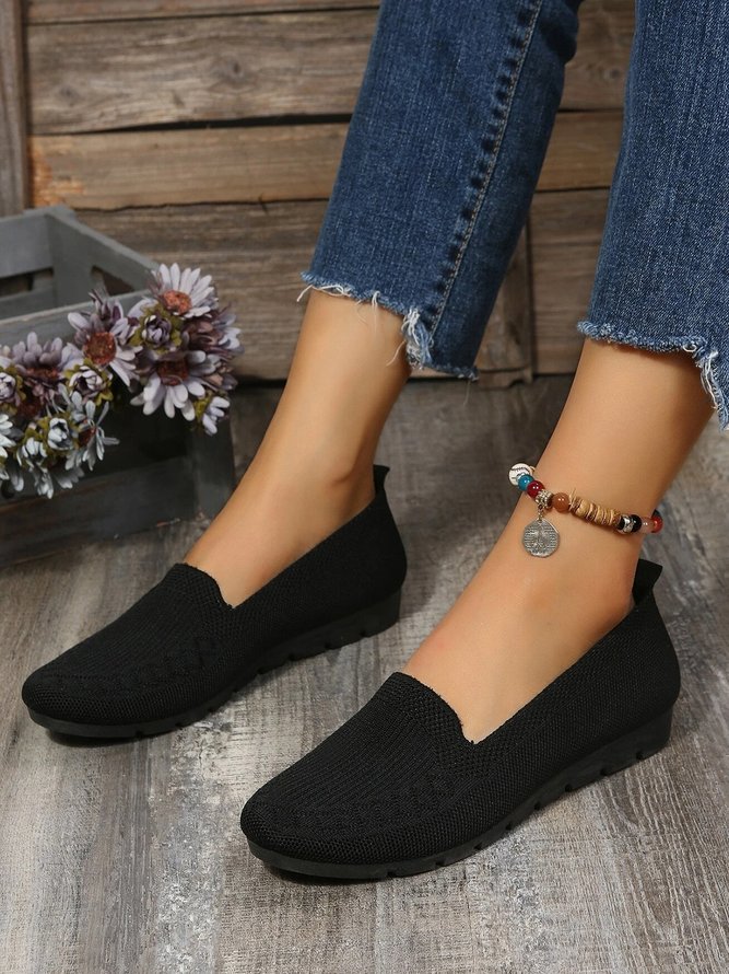 Damen Lässig Gerippt Fliegen-Stricken Stoff Slip On Schuhe