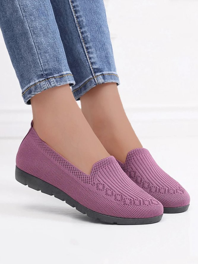 Damen Lässig Gerippt Fliegen-Stricken Stoff Slip On Schuhe