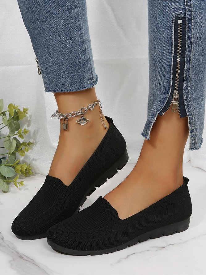Damen Lässig Gerippt Fliegen-Stricken Stoff Slip On Schuhe