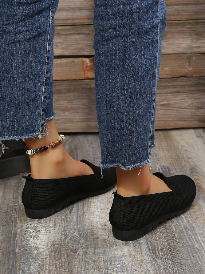 Damen Lässig Gerippt Fliegen-Stricken Stoff Slip On Schuhe