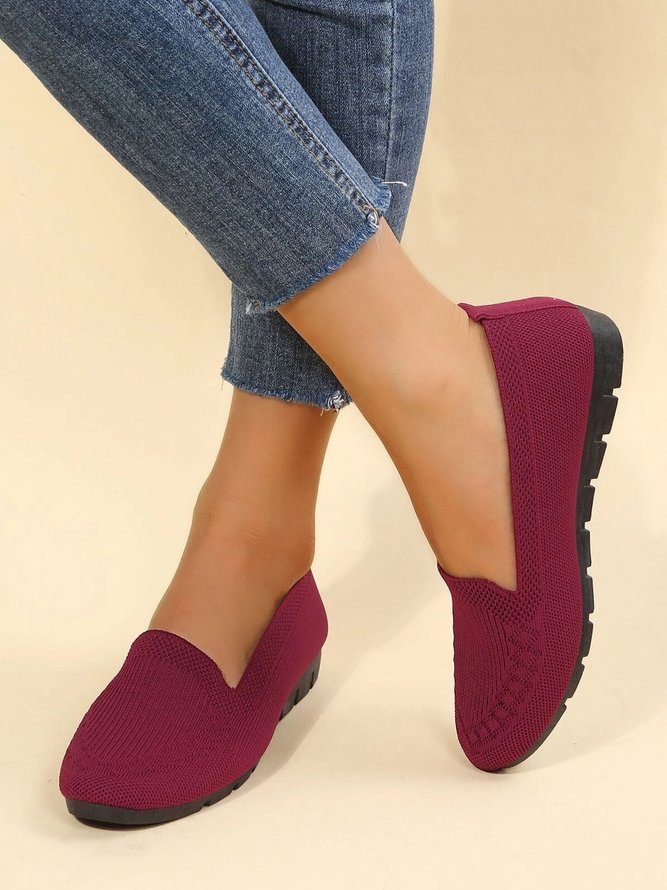 Damen Lässig Gerippt Fliegen-Stricken Stoff Slip On Schuhe
