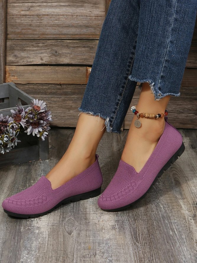 Damen Lässig Gerippt Fliegen-Stricken Stoff Slip On Schuhe