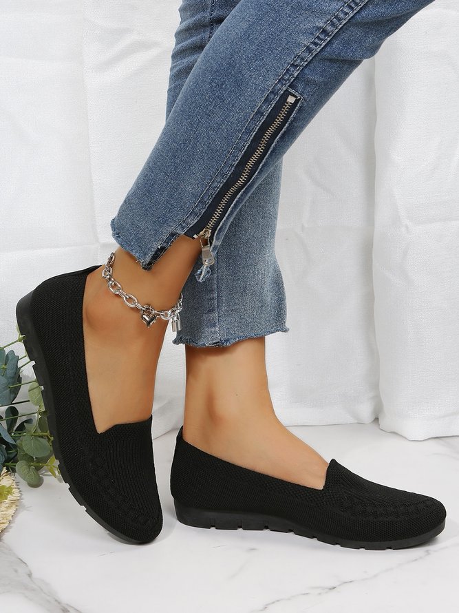 Damen Lässig Gerippt Fliegen-Stricken Stoff Slip On Schuhe