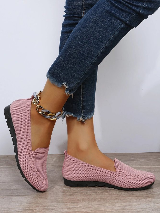 Damen Lässig Gerippt Fliegen-Stricken Stoff Slip On Schuhe
