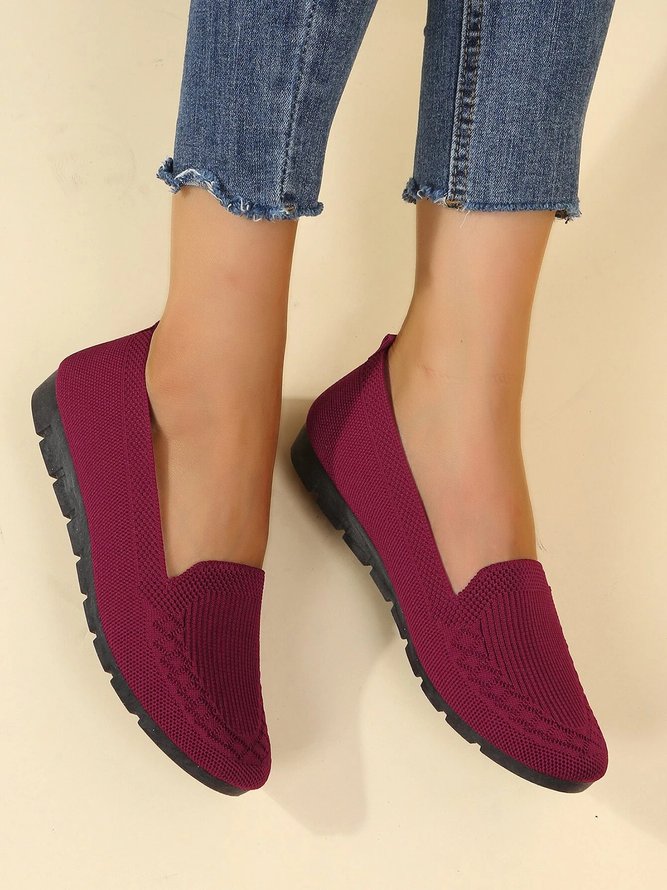 Damen Lässig Gerippt Fliegen-Stricken Stoff Slip On Schuhe