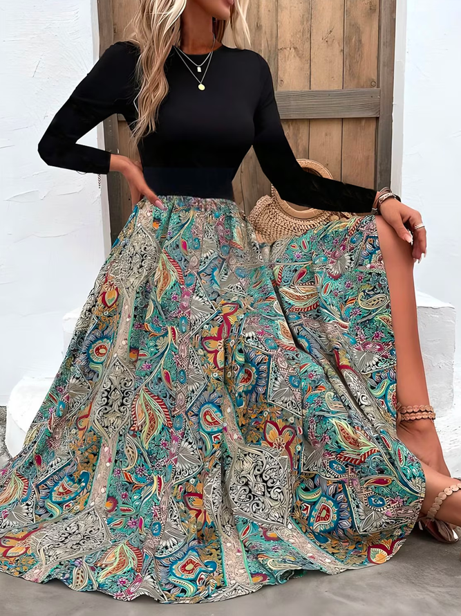 Elegant Gerüscht Regelmäßige Passform Ethnisch Kleid mit Nein