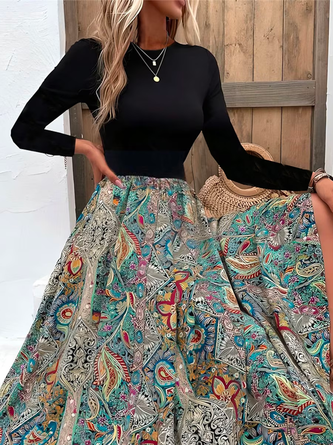 Elegant Gerüscht Regelmäßige Passform Ethnisch Kleid mit Nein