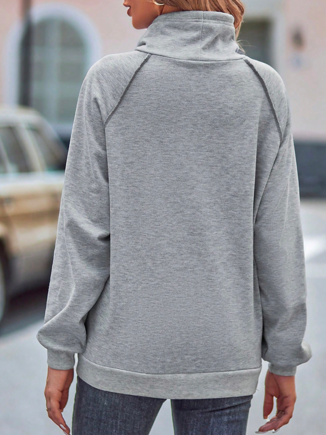 Farbblock Spitze Weit Lässig Wasserfallausschnitt Raglan Ärmel Tunnelzug Sweatshirt