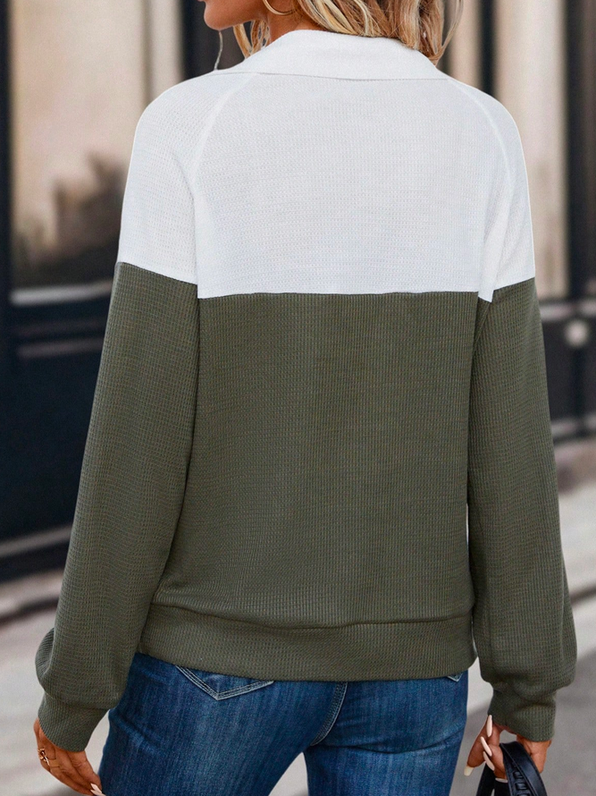 Weit Lässig Farbblock Asymmetrisch Zwei Ton Raglan Ärmel T-Shirt