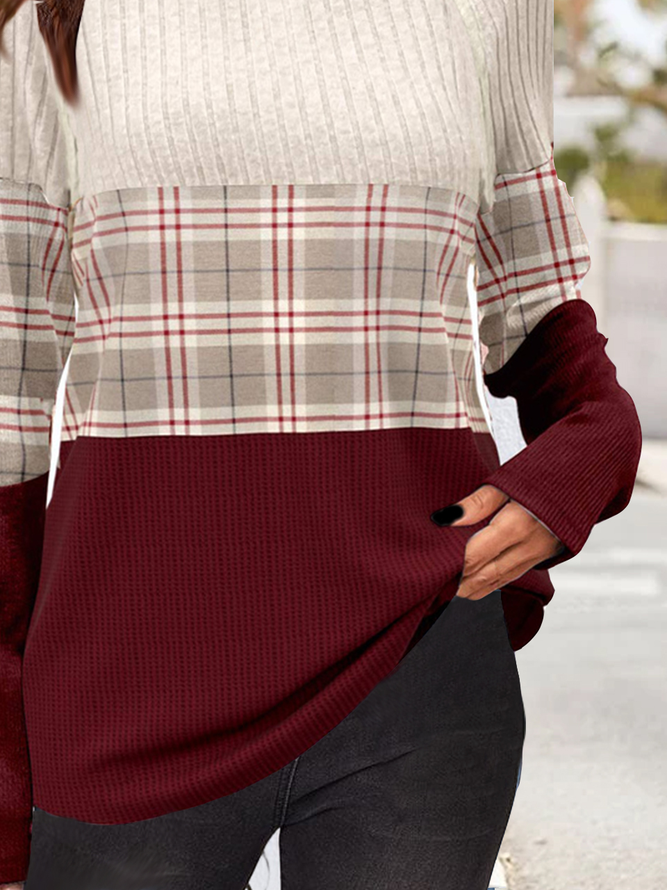 Weit Lässig Farbblock Rundhals Sweatshirt