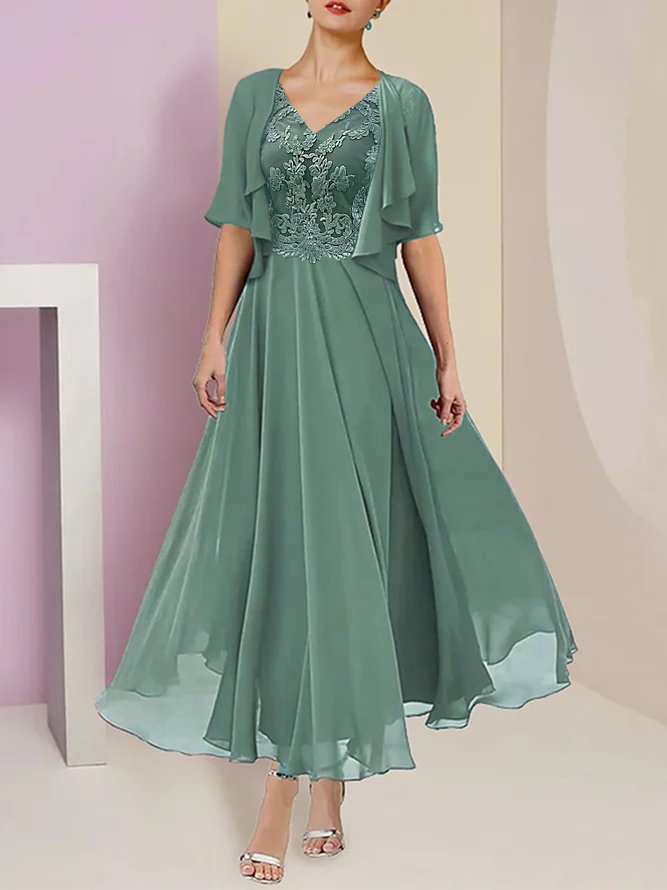 Spitze Unifarben Regelmäßige Passform Elegant Zweiteiliges Set