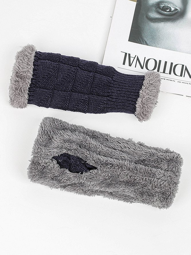 Lässig Gestrickt Warm Pelzig Kurz Fingerlos Handschuhe