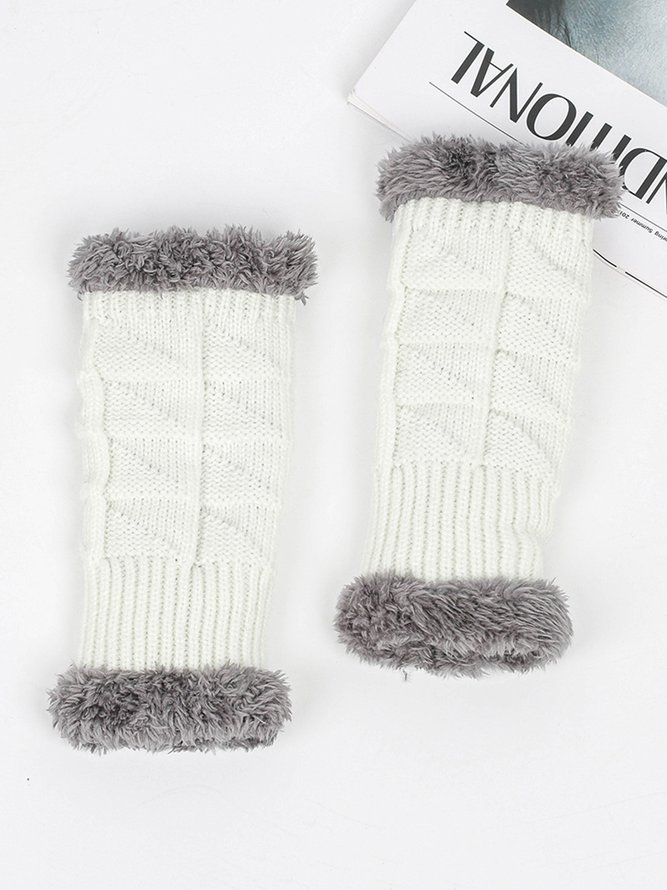 Lässig Gestrickt Warm Pelzig Kurz Fingerlos Handschuhe