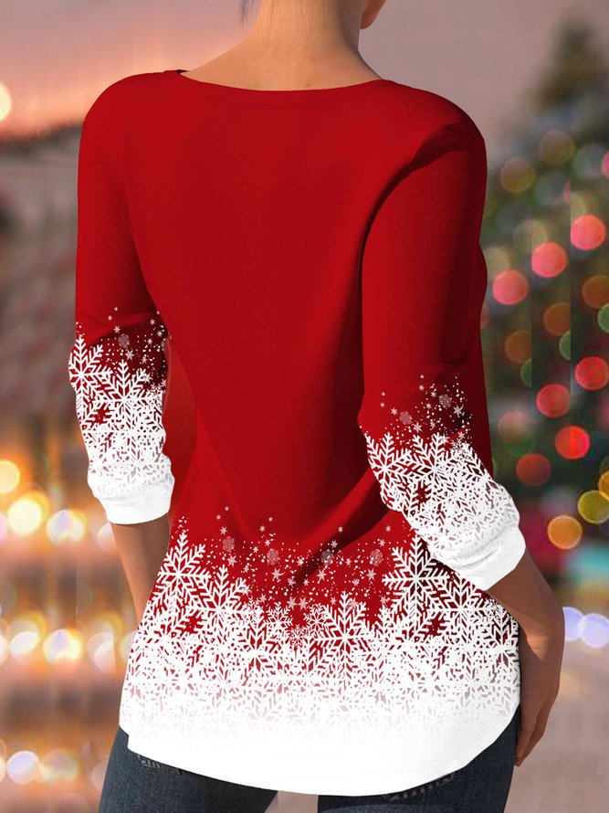 Lässig Weihnachten V-Ausschnitt Weit T-Shirt