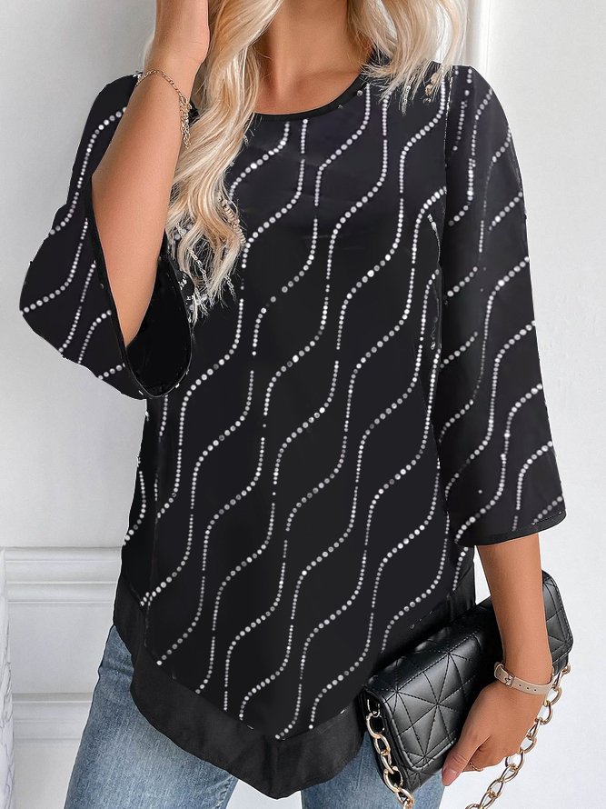 Glitzernd Lässig Rundhals Bluse