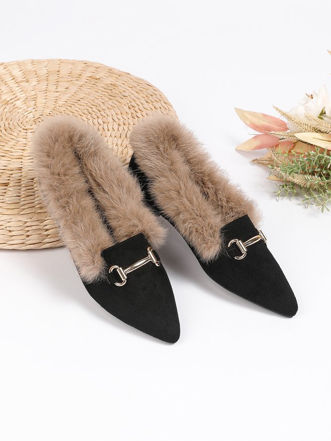 Damen Metall Dekor Warm Pelzig Pendeln Rauchen Schuhe