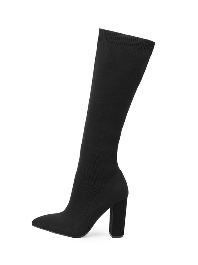 Damen minimalistisch Elastisch Stoff Blockabsatz Sockenstiefel