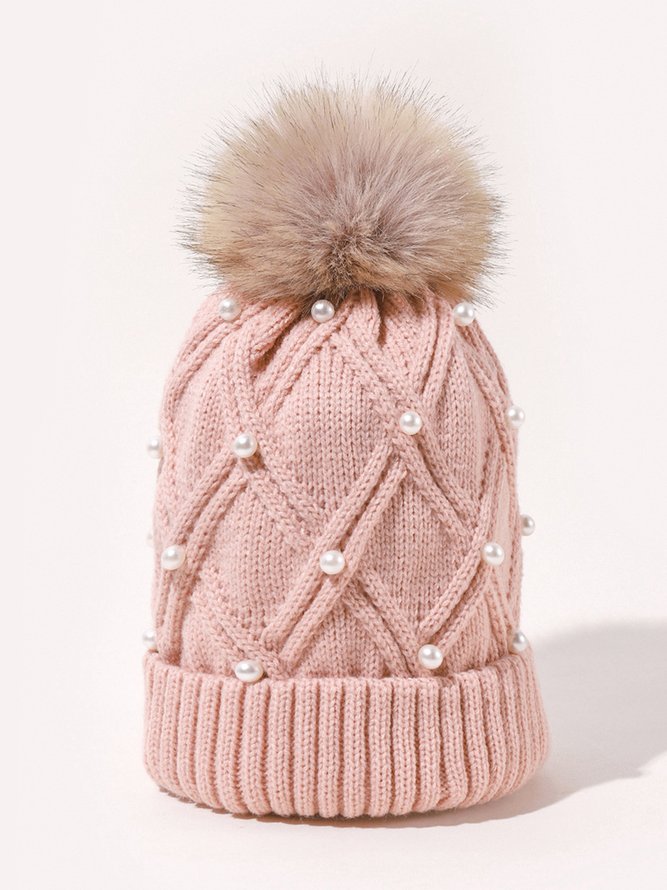 Nachgemachte Perle Flaumkugel Gestrickt Hut