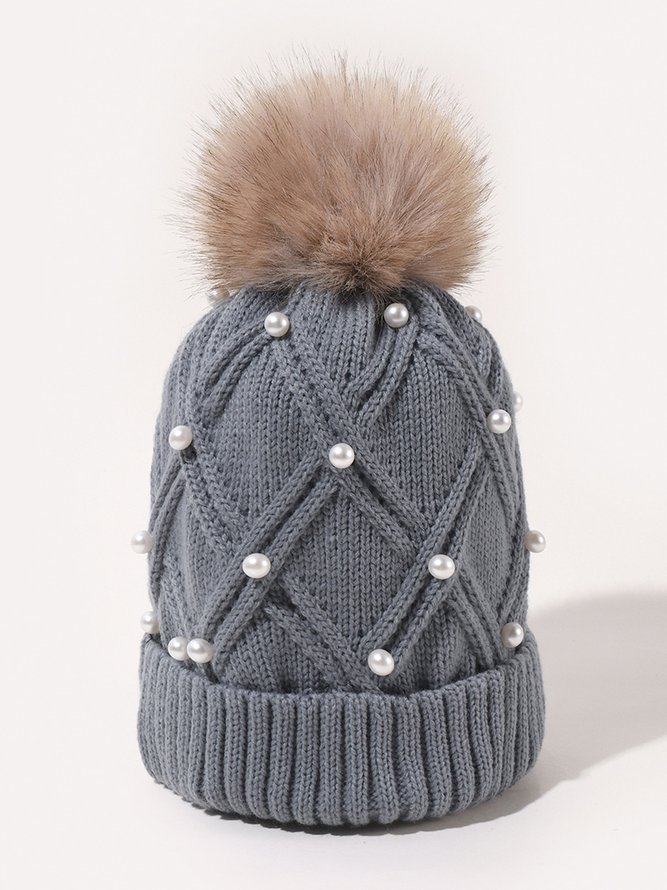 Nachgemachte Perle Flaumkugel Gestrickt Hut