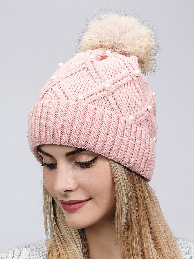 Nachgemachte Perle Flaumkugel Gestrickt Hut