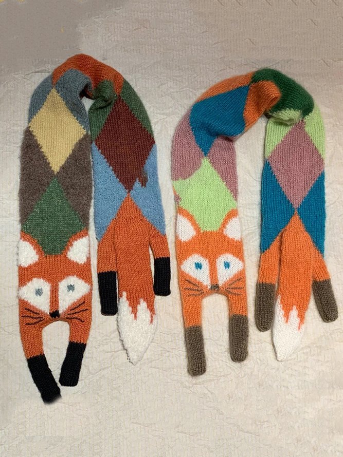 Kartoon Fuchs Farbblock Nachahmung Kaschmir Schal