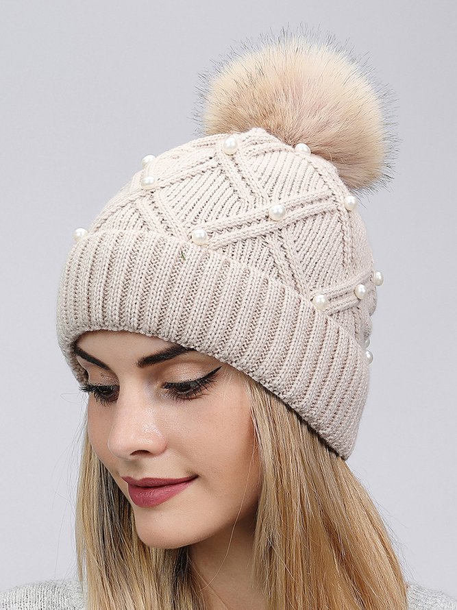 Nachgemachte Perle Flaumkugel Gestrickt Hut