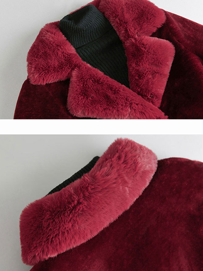 Regelmäßige Passform Fluff/Granular-Fleece-Stoff Kreuzhals Elegant Leder & Kunstleder