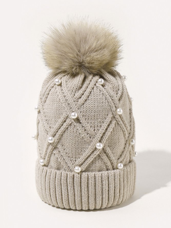 Nachgemachte Perle Flaumkugel Gestrickt Hut