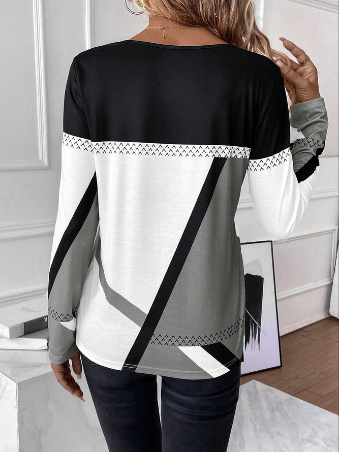 Weit Lässig Farbblock Rundhals T-Shirt