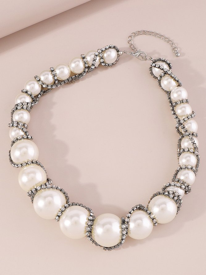 Elegant Strass Gezwirnt Nachgemachte Perle Halskette