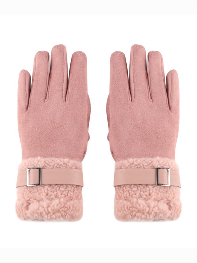 Damen Schnalle Faux Lammwolle Handschuhe