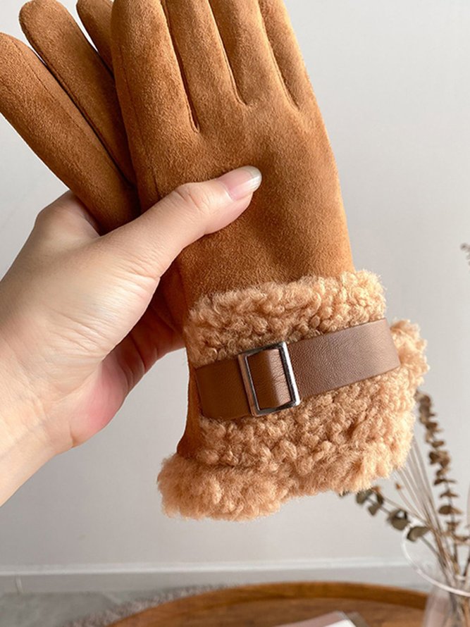 Damen Schnalle Faux Lammwolle Handschuhe