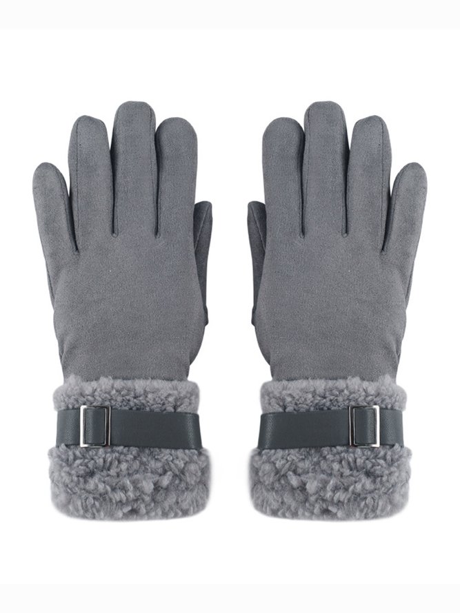 Damen Schnalle Faux Lammwolle Handschuhe