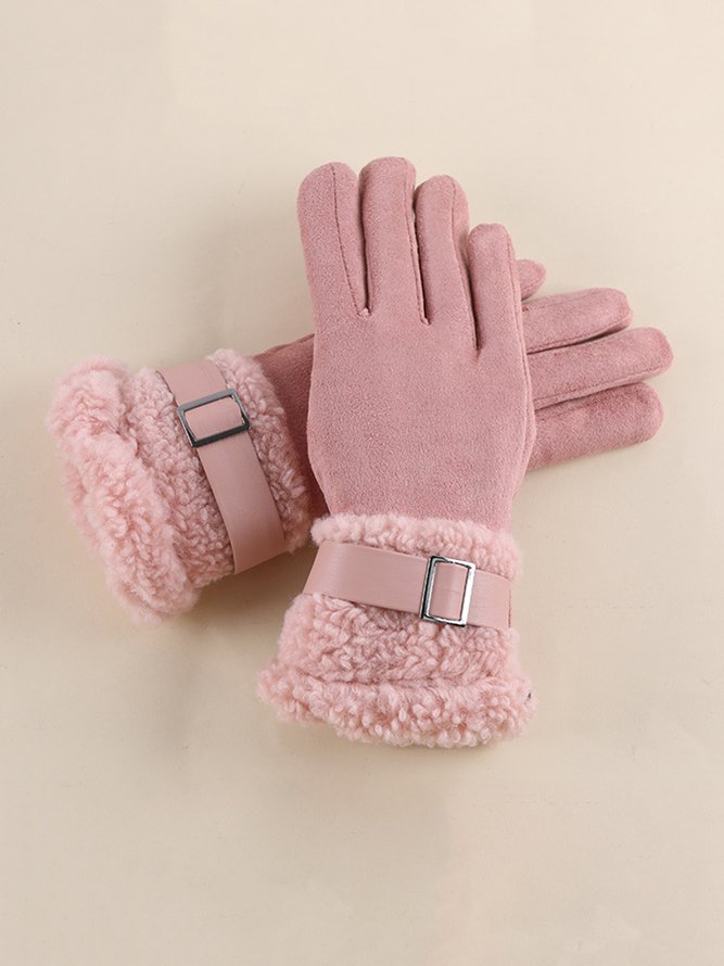 Damen Schnalle Faux Lammwolle Handschuhe