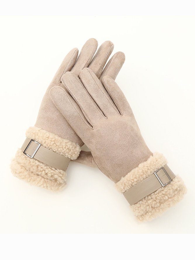 Damen Schnalle Faux Lammwolle Handschuhe