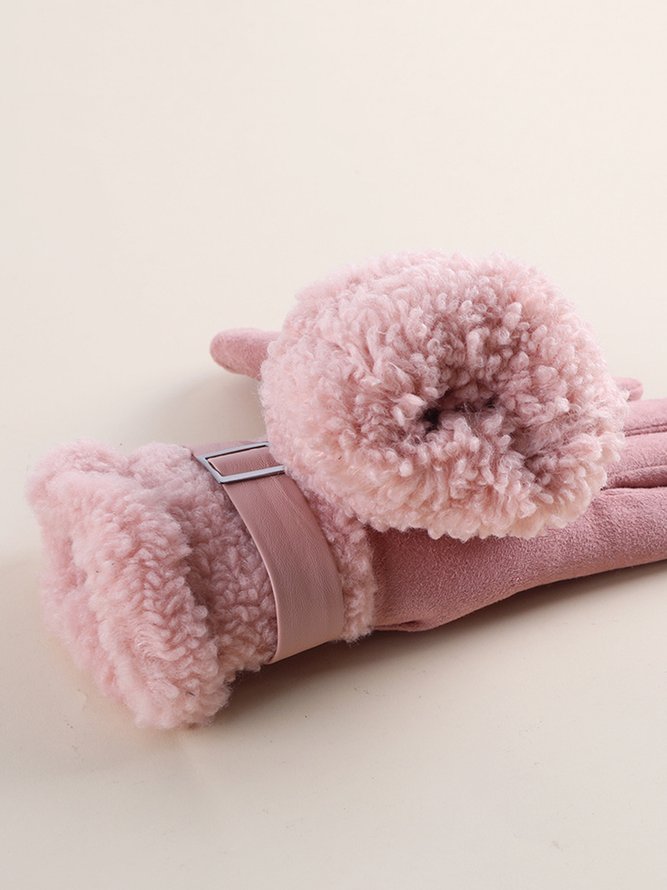 Damen Schnalle Faux Lammwolle Handschuhe