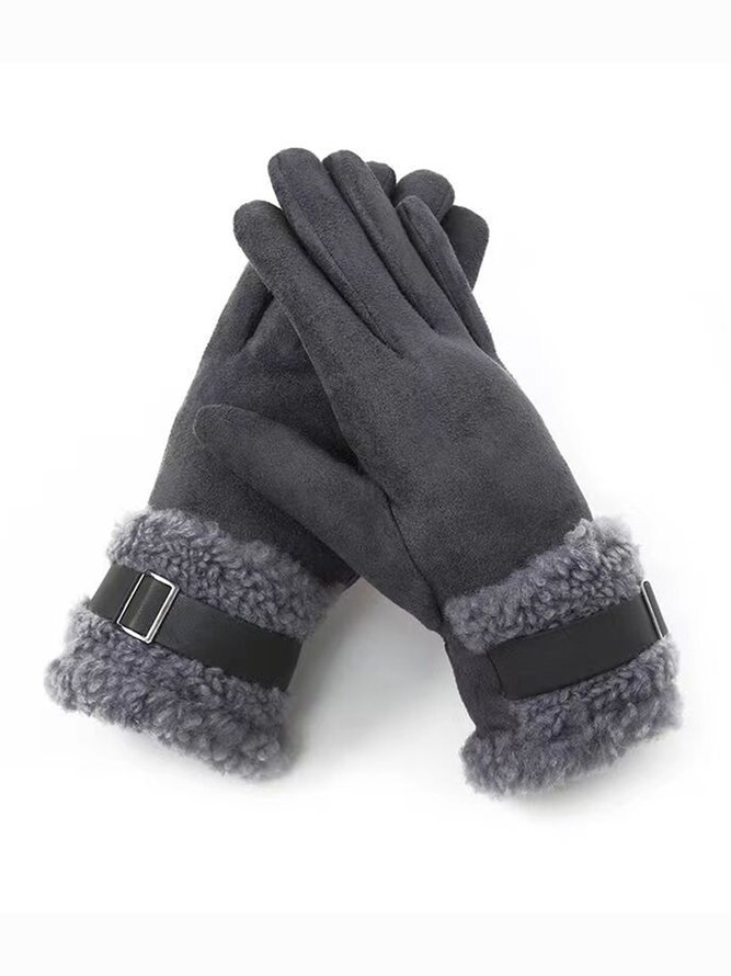 Damen Schnalle Faux Lammwolle Handschuhe