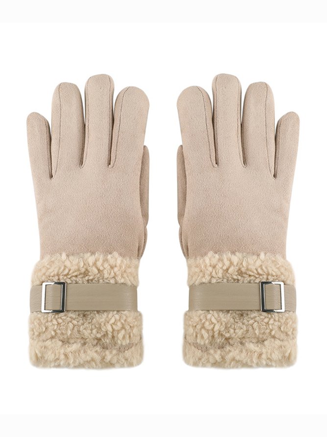 Damen Schnalle Faux Lammwolle Handschuhe