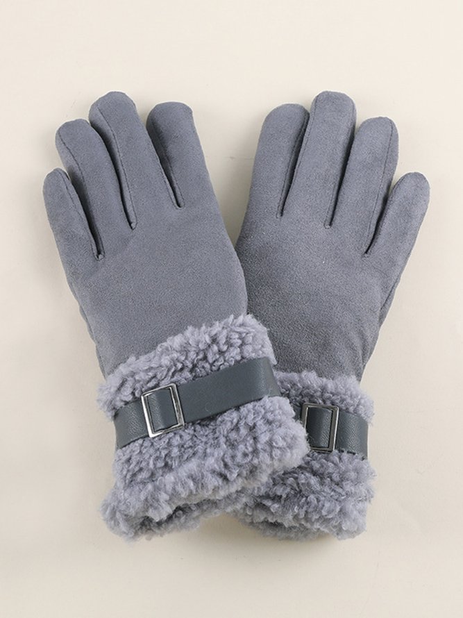 Damen Schnalle Faux Lammwolle Handschuhe