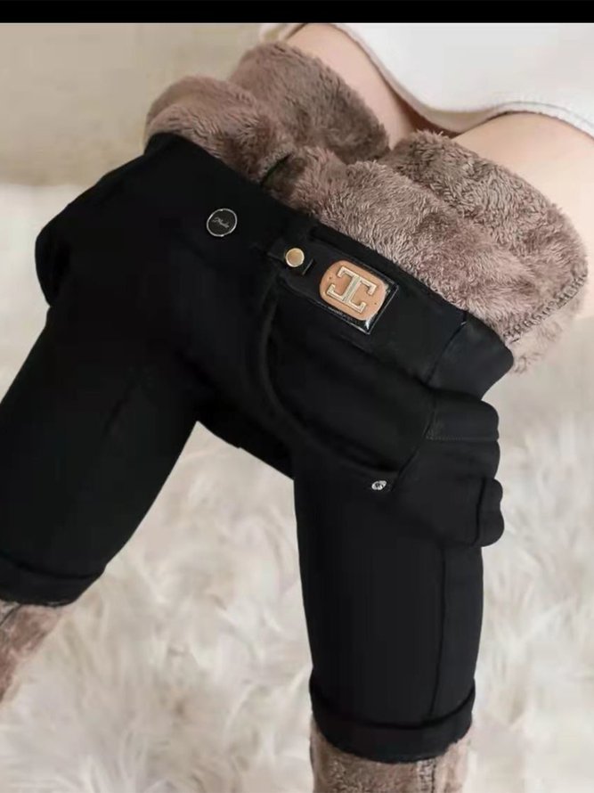 Unifarben Regelmäßige Passform Fluff/Granular-Fleece-Stoff Freizeithose