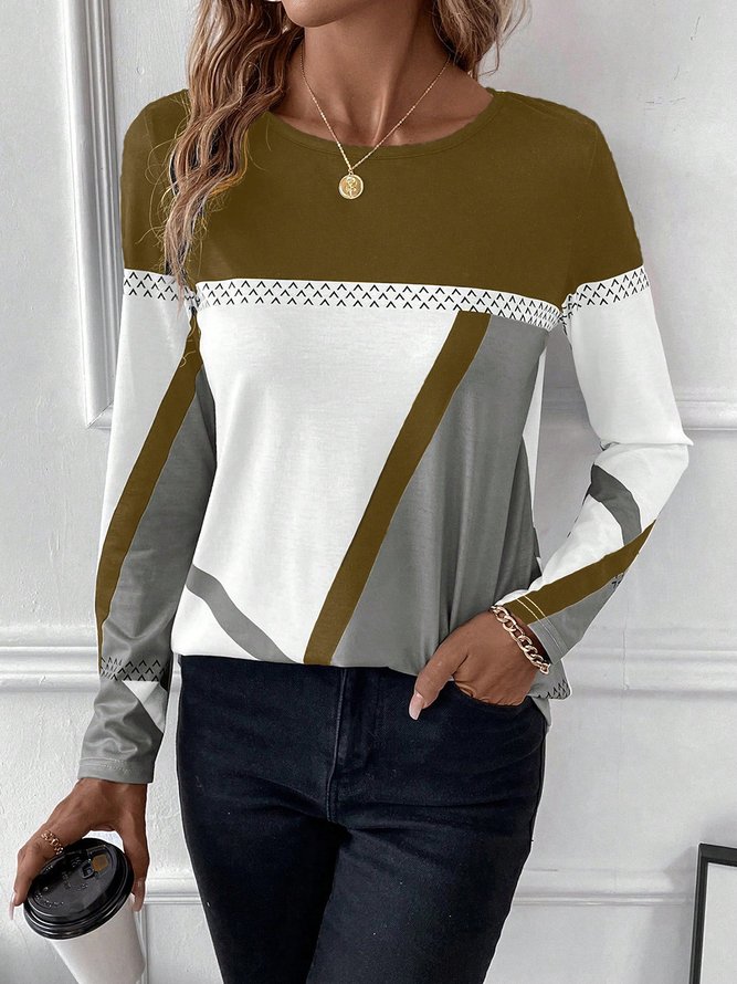 Weit Lässig Farbblock Rundhals T-Shirt