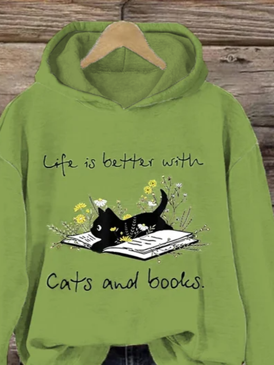 Spaß Katze Print Damen Mit Kapuze Sweatshirt
