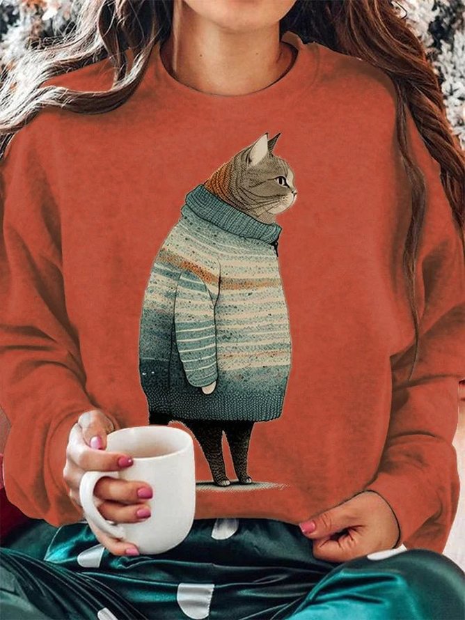 Damen Winter Katze Print Sweatshirt