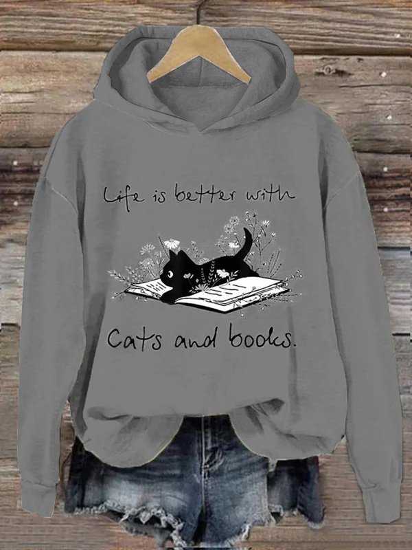 Spaß Katze Print Damen Mit Kapuze Sweatshirt