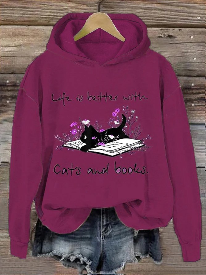 Spaß Katze Print Damen Mit Kapuze Sweatshirt