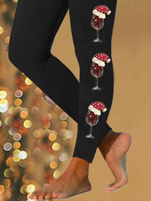 Fest Gestrickt Weihnachten Wein Glas Lässig Leggings